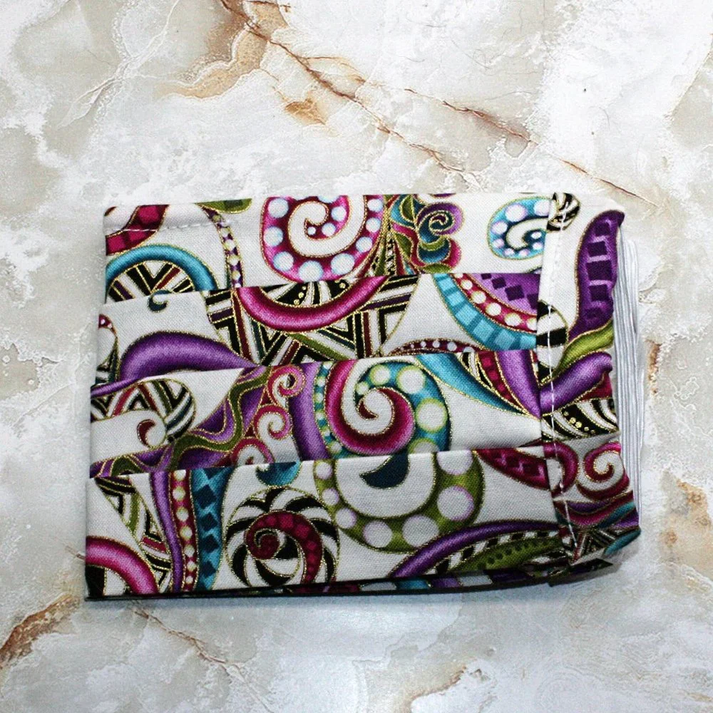 HAND CRAFTED Face Mask Paisley Mardi Gras Adult Cloth Fabric Print - Pocket